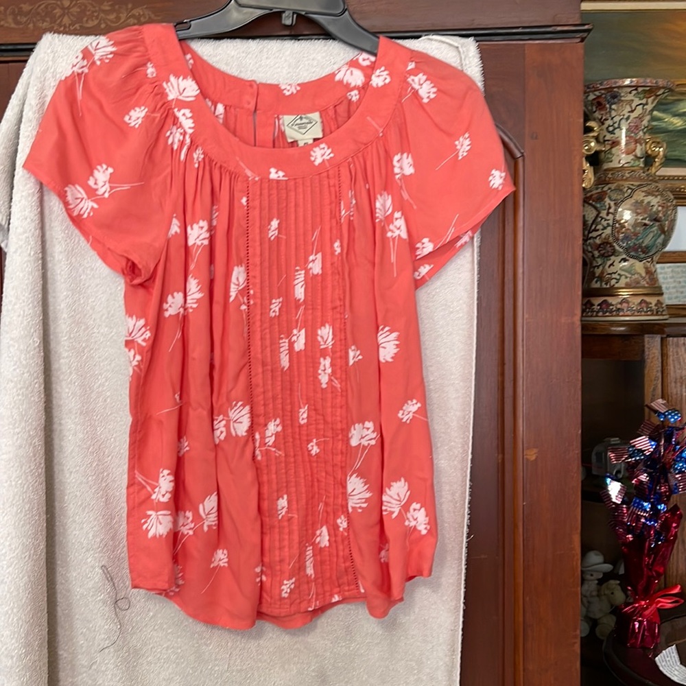 St. John’s Bay Boho Bay Peach Leaf Prints Short Sleeve Shirt Size SP